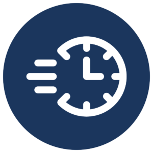 A white clock on a navy blue background representing the timeliness of using manufactured components