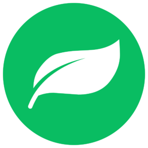 A white leaf on a bright green background representing the "greenness" or positive environmental impact of using manufactured components