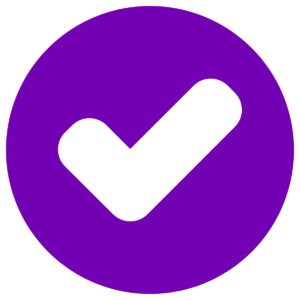 A white check mark on a purple background representing the overall improvement of processes when using manufactured components